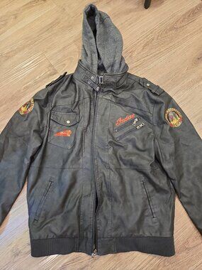 Womens Indian Motorcycle Hoodie Biker Jacket Faux Leather - NwoT
